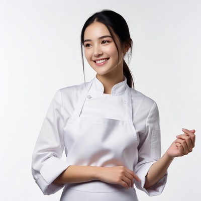 Asian woman chef smiling in uniform