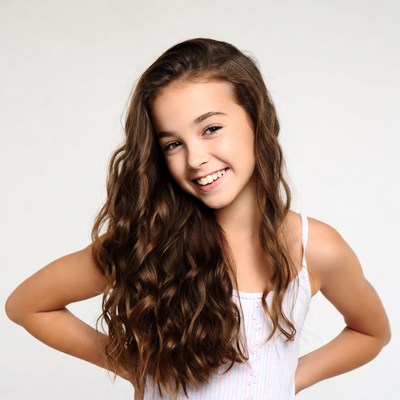 Smiling girl with wavy brown hair