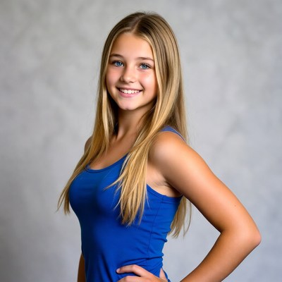 Teen girl smiling in blue tank top