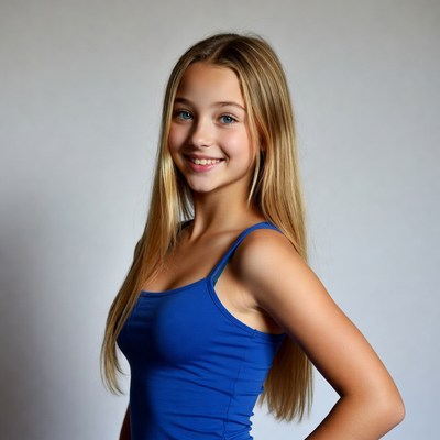 Teen girl smiling in blue tank top