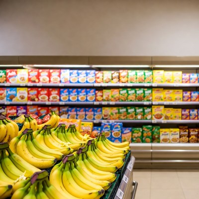 Fresh Bananas in Supermarket Aisle