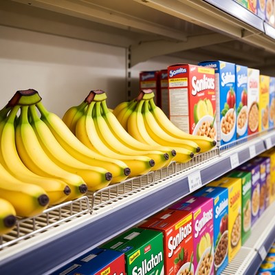 Bananas on supermarket shelf