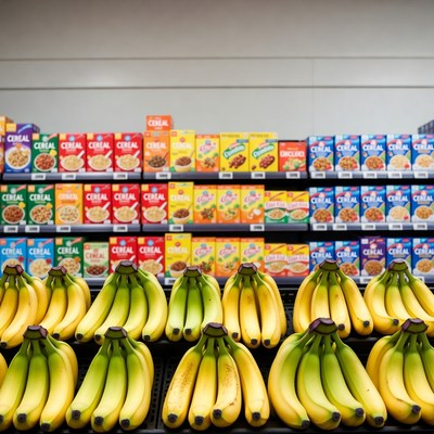 Grocery Store Cereal and Banana Display