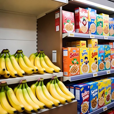 Bananas on Grocery Store Shelf