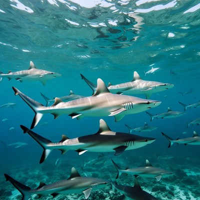 School of Blacktip Sharks Underwater