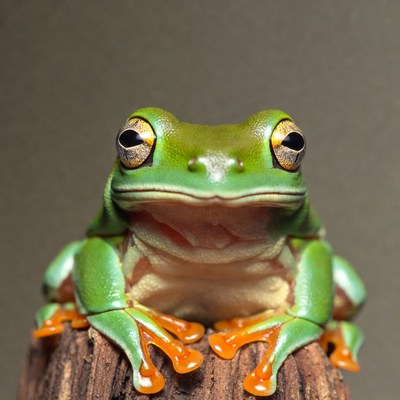 Green tree frog on wood