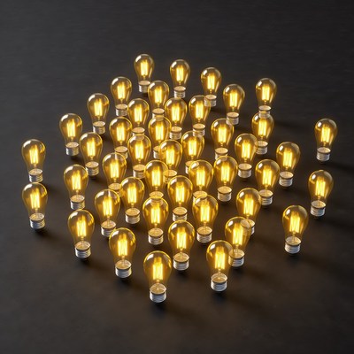 Cluster of Glowing Light Bulbs