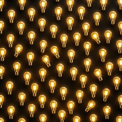 Glowing Light Bulbs on Black Background