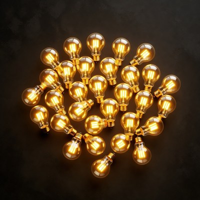 Cluster of Glowing Bulbs on Black
