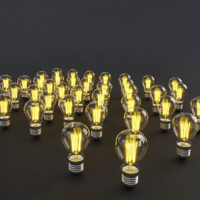 Many Glowing Bulbs on Black Background