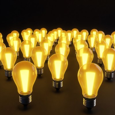 Cluster of Glowing Light Bulbs