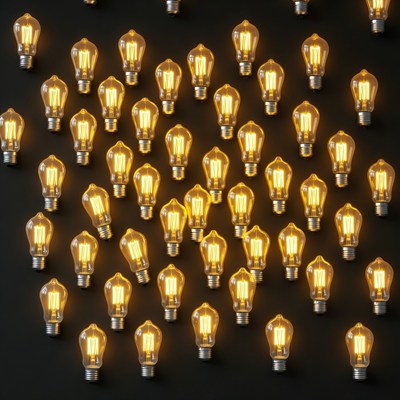 Glowing Bulbs on Black Background