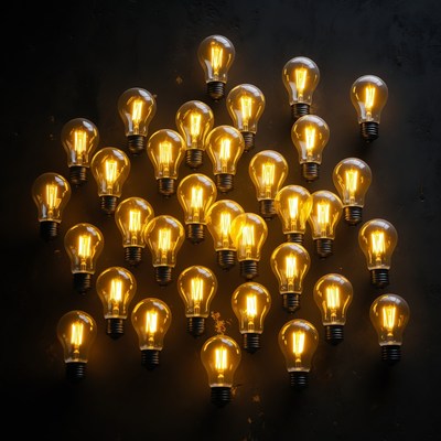 Cluster of Glowing Light Bulbs