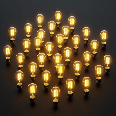 Cluster of Glowing Bulbs on Black