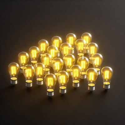 Cluster of Glowing Light Bulbs