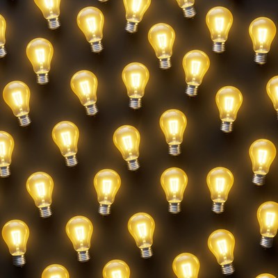 Bright Light Bulbs on Dark Background