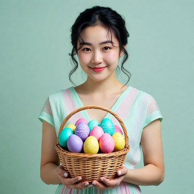 Asian girl holding Easter basket