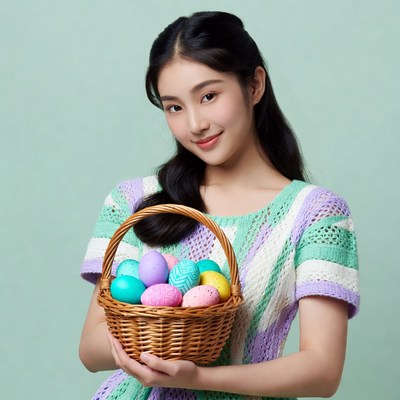 Asian woman holding Easter basket