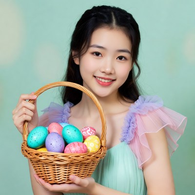 Asian girl holding Easter basket