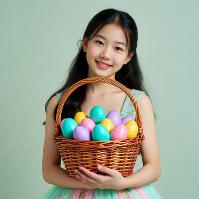 Asian girl holding Easter basket