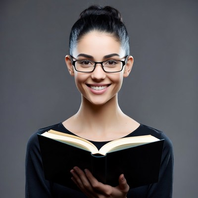Woman reading open book