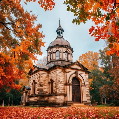 Chapel surrounded by autumn leaves