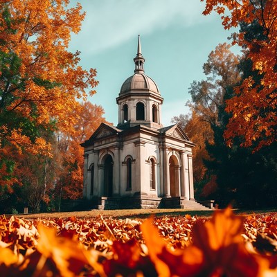Chapel amid autumn trees