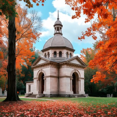 Stone Chapel in Autumn Foliage