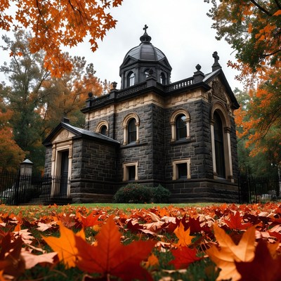Chapel surrounded by autumn leaves
