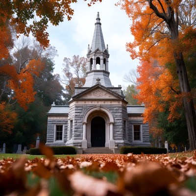 Stone Chapel Amid Autumn Foliage