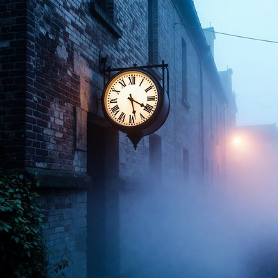 Vintage Clock on Foggy Brick Wall