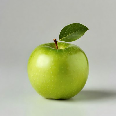 Green apple with leaf