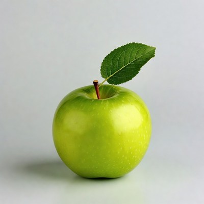 Green apple with leaf