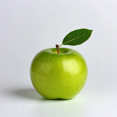 Green apple with leaf