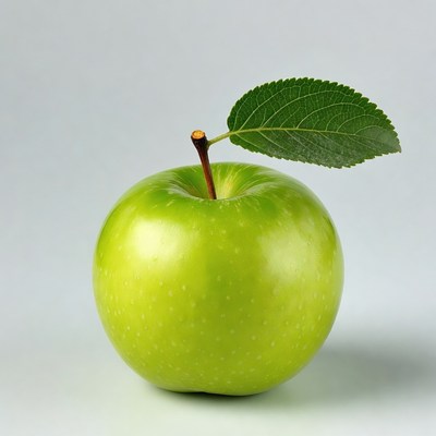 Green apple with leaf