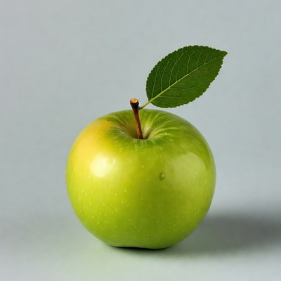Green apple with leaf
