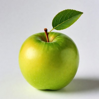 Green apple with leaf