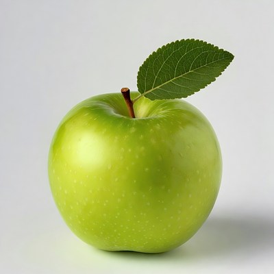 Green apple with leaf