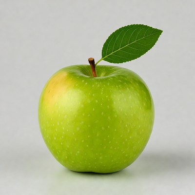 Green apple with leaf
