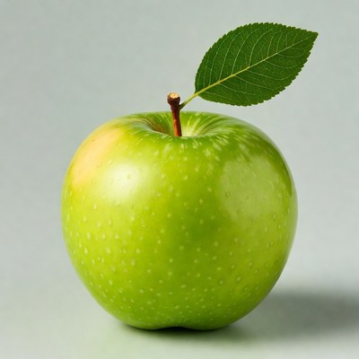 Green apple with leaf