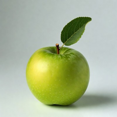 Green apple with leaf
