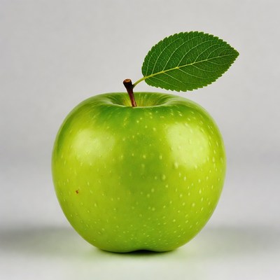 Green apple with leaf