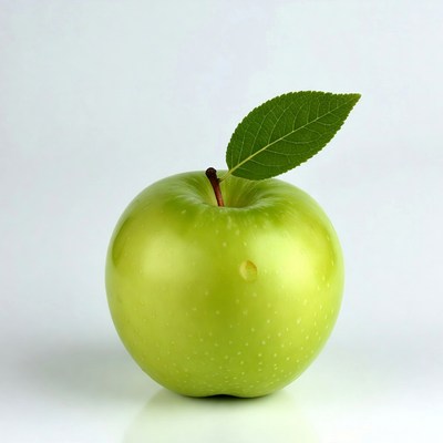 Green apple with leaf