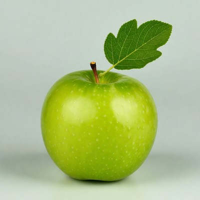 Green apple with leaf