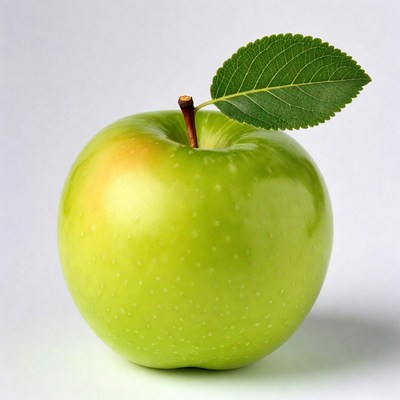 Green apple with leaf