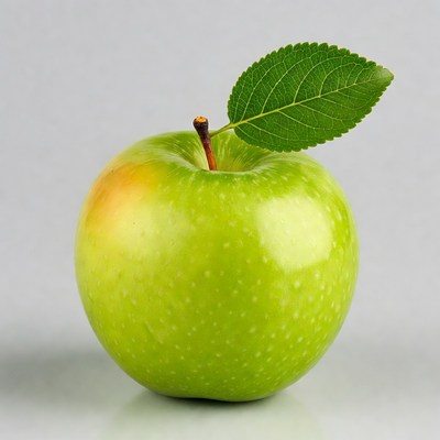 Green apple with leaf