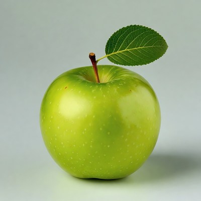 Green apple with leaf