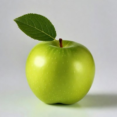 Green apple with leaf