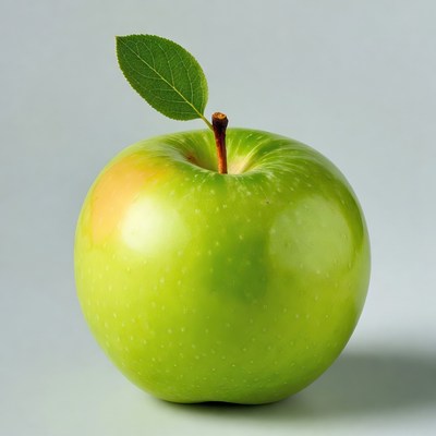 Green apple with leaf