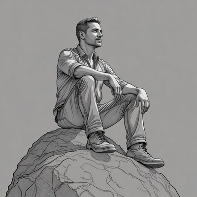 Man sitting thoughtfully on rock